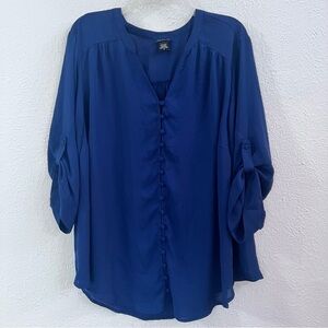 Torrid blue chiffon v neckline button up blouse